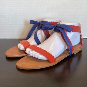 New Boden Lace Up Orange Leather Sandals Size 39